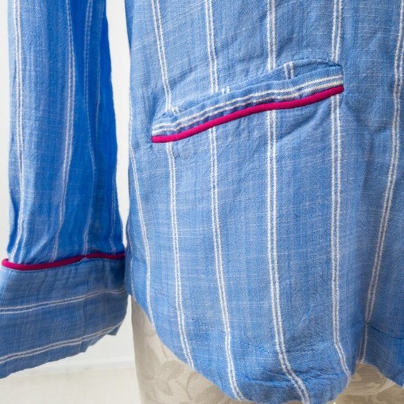 Anthropologie XS Striped Pajama Buttondown Blue - Picture 5 of 9
